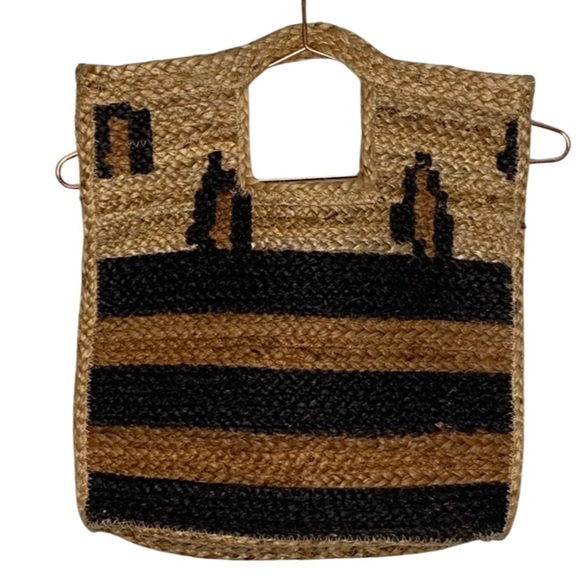 Jute Striped Bag With Cut Out Handle - Picture 2 of 5